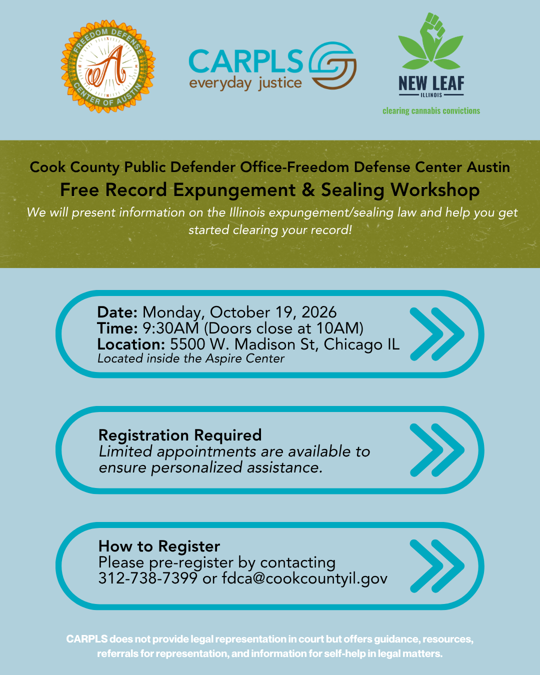 Flyer for the October 19 expungement and sealing workshop