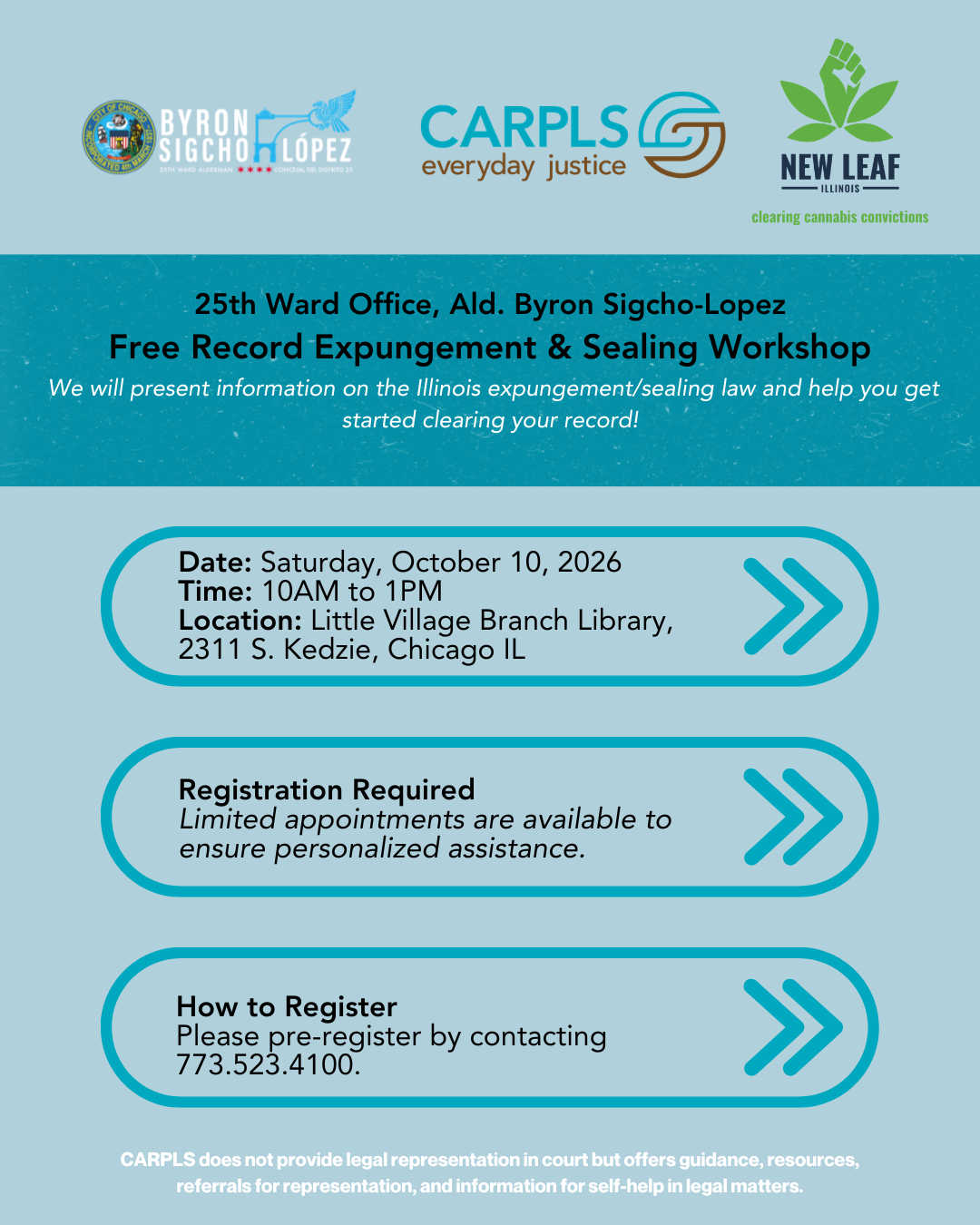 Flyer for the October 10 expungement and sealing workshop